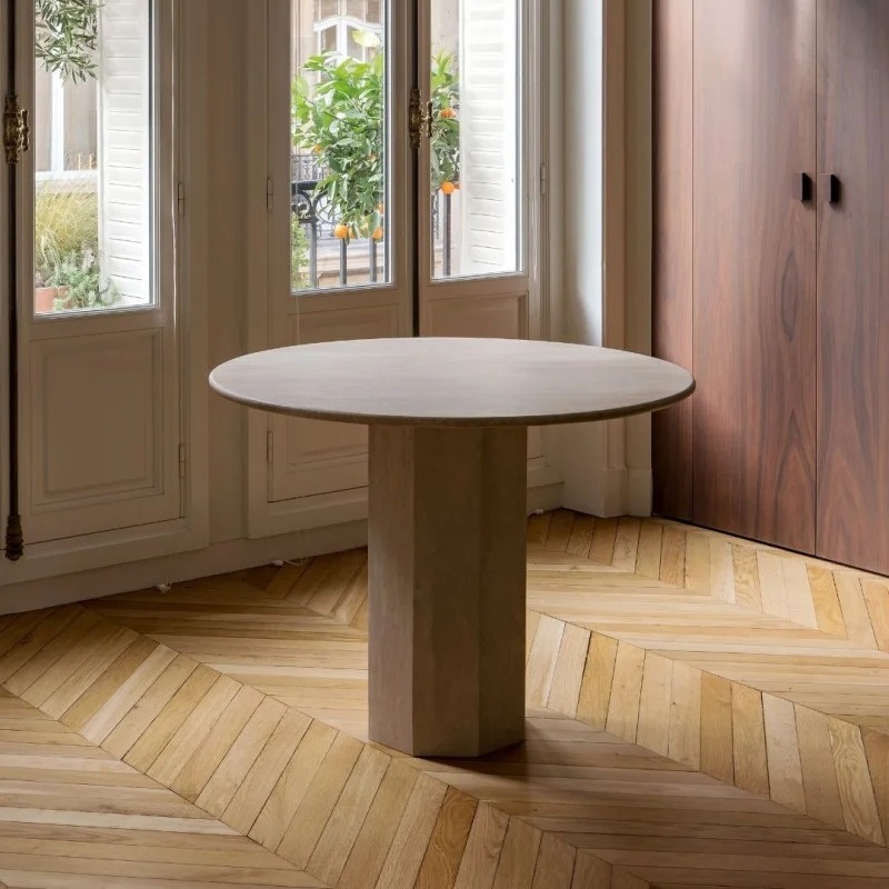 Round Beige Travertine Dining Table