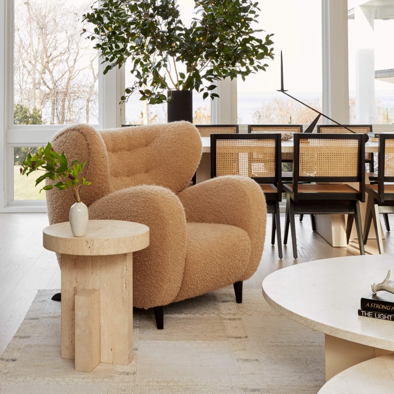 round travertine side table