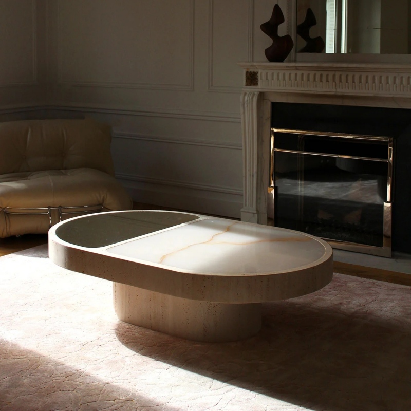 Travertine & Onyx Coffee Table in modern living room
