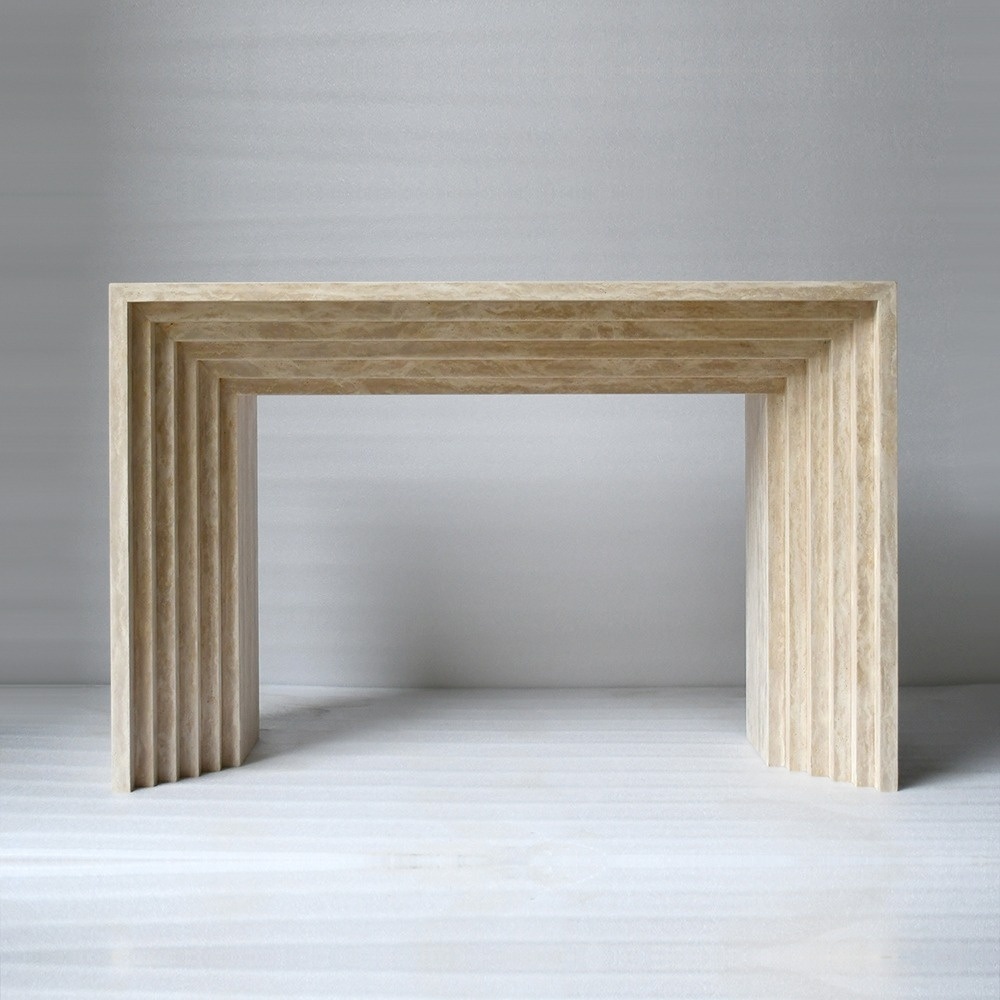 Travertine Stepped Layered Console Table - Modern Architectural Entryway Furniture